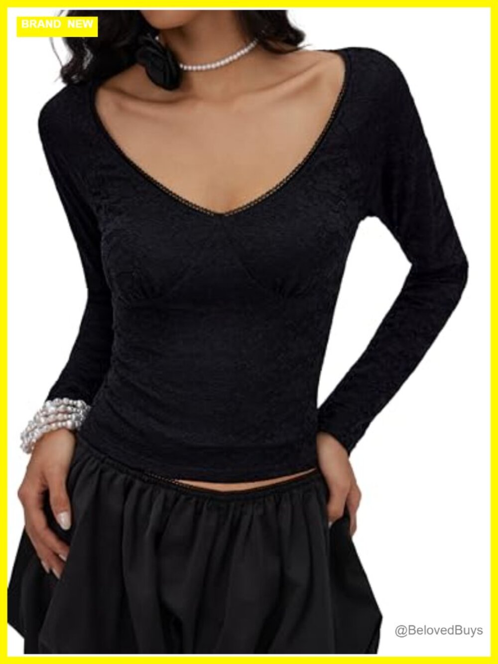Women Lace V Neck Long Sleeve Slim Fit Blouse Fall Winter Going Out Top